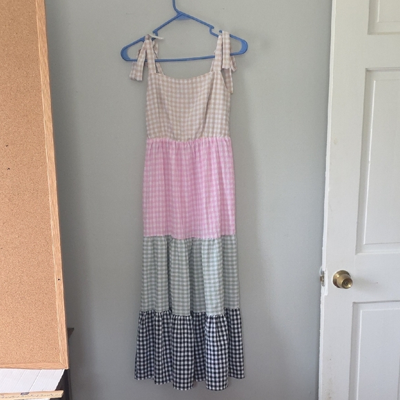 Dresses & Skirts - Multicolor Gingham Tiered Sundress XS Cottagecore Bow Strap Dress